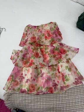 Abercrombie & Fitch Floral Tiered Strapless Dress - Pink, Green, Cream